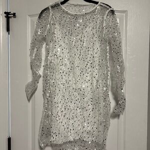 Sparkly white sequin dress w/ slip - sheer/mesh